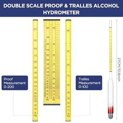 Chengu Hydrometer Alcohol Meter Test Kit 0-200 Proof with Glass Cylinder, Brush and Dust Cloth, Distilling Moonshine Alcoholmeter for Proofing Distilled(Stylish Style)