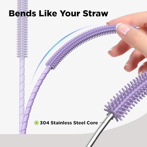 Silicone Straw Cleaner Brush, 2 Pcs Reusable Cleaning Brushes for Straws, 6mm&9mm, Purple - color: Purple