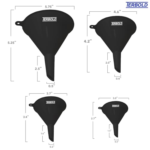4pc Funnel Nesting Set in BPA Free Plastic for Kitchen Cooking, Car Oil, Home, or Lab Use (Black)