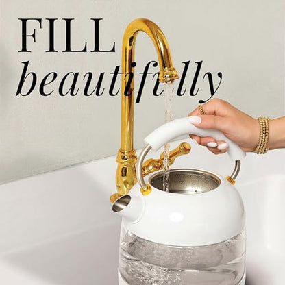 White Electric Tea Kettle with Temperature Control - 1500W Fast Hot Water Boiler and Warmer - White and Gold Electric Kettle with Keep Warm Function, BPA-Free Glass Body, Stylish Design, Auto Shut-Off - color: White