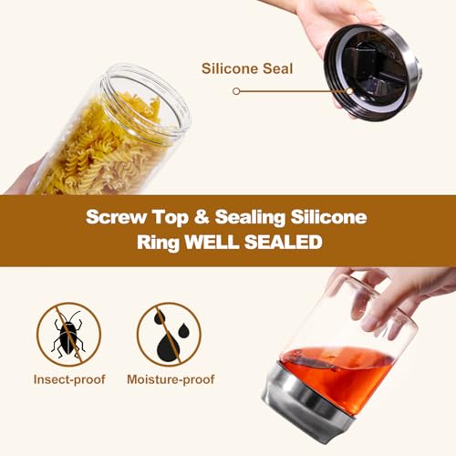 Aelga 34oz Glass Food Jars Canisters with Lid, Wide Mouth Storage Jars with Airtight Lids, Clear Food Storage Containers for Flour, Cereal, Coffee, Nuts & More - size: 34 OZ