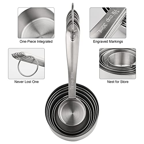Measuring Cups and Spoons Set 17, 7 Stainless Steel Measuring Cup Set, 9 Spice Long Measuring Spoons with 1 Leveler for Kitchen and Baking, 18/8 Steel Dry Metric Measure Cups &Spoons Set - color: Siliver