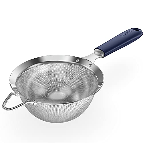 18/8 Stainless Steel Mesh Strainer: U-Taste 5.5 Inch Kitchen Fine Mesh Sieve Food Colander with Riveted Sturdy Silicone Handle and 30 Mesh Hole for Straining Flour, Pasta, Fruit, Quinoa(Midnight Blue) - color: (3) Midnight Blue, size: Medium (5.5 x 13 in)