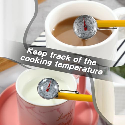 Xuhal 6 Pcs Stainless Steel Kitchen Thermometer with 5 Inch Long Stem 1 Inch Dial Thermometer Milk Frothing Food for Oven Probe Meat Grill BBQ Cooking Chocolate Water(Yellow) - color: Yellow