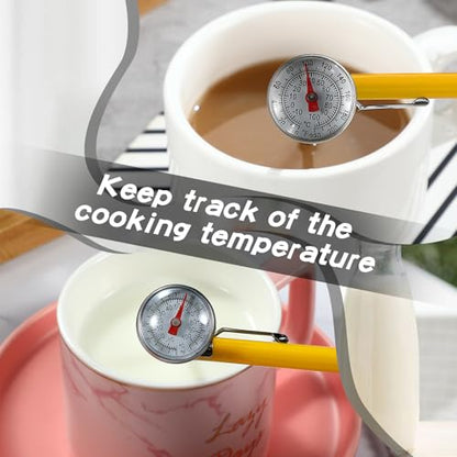 Xuhal 6 Pcs Stainless Steel Kitchen Thermometer with 5 Inch Long Stem 1 Inch Dial Thermometer Milk Frothing Food for Oven Probe Meat Grill BBQ Cooking Chocolate Water(Yellow) - color: Yellow