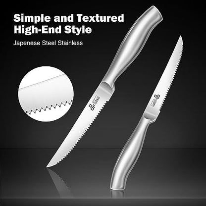 DDF iohEF Steak Knife Set, 6 Piece Steak Knife, High Carbon Japanese Stainless Steel Serrated Steak Knives - color: 6PCS Steak Knives