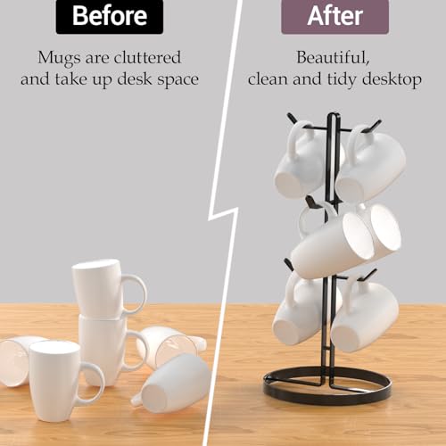 Mug Holder Tree,Coffee Mug Tree with 6 Hooks, Coffee Cup Holder,Stainless Steel Home Storage Mug Standing Rack for Big Mugs,Coffee Cup Countertop Stand Holders (Black) - color: Black