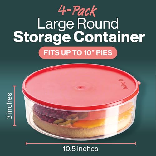 4 Pack Pie Carrier Cake Storage Container with Lid | 10.5" Large Round Plastic Cupcake Cheesecake Muffin Flan Cookie Tortilla Holder Storage Containers Airtight | Pie Keeper Transport Container - size: 4 Pack