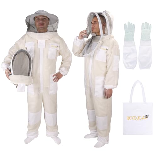 Ventilated Bee Suit, 3 Layer Sting-Proof Beekeeping Suit Beekeeper Suit for Men & Women with Gloves & 2 Beekeeping Veils for Beekeepers - M - size: Medium