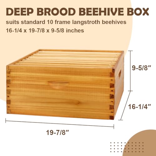 10 Frame Bee Hive Box, Langstroth Deep Brood Bee Box Dipped in Beeswax Include Beehive Frames and Waxed Foundation Sheets (Unassembled) - size: Brood Box