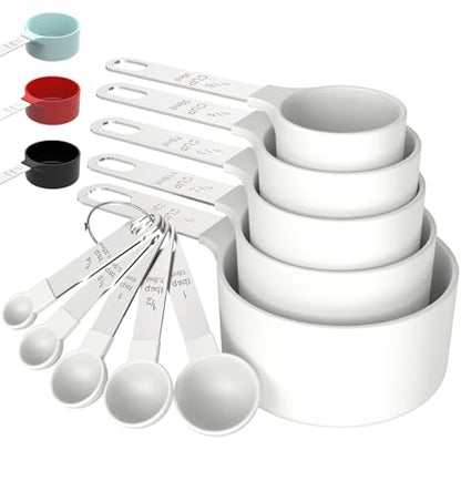 TILUCK Measuring Cups & Spoons Set, Stackable Cups and Spoons, Nesting Measure Cups with Stainless Steel Handle, Kitchen Gadgets for Cooking & Baking（white） - color: White
