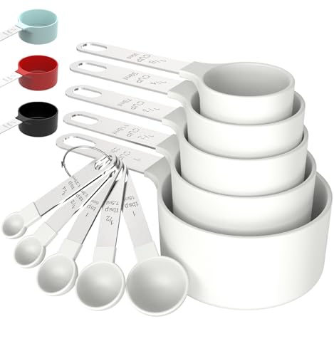 TILUCK Measuring Cups & Spoons Set, Stackable Cups and Spoons, Nesting Measure Cups with Stainless Steel Handle, Kitchen Gadgets for Cooking & Baking（white） - color: White