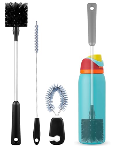 EasyAcc Water Bottle Cleaner Brush, 3 Pack 15 Inches Straw Brush Cleaner for Owala Stanley Hydroflask, Long Handle, with Straw Cleaner & Nipple Brush, for Coffee Mugs, Ice Tea Jars - color: Black