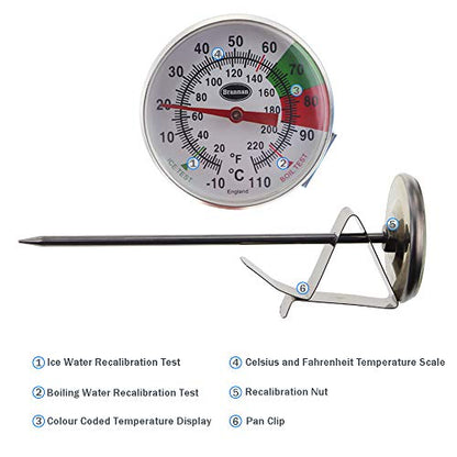 Brannan Frothy Milk Thermometer for Steaming Milk with 125 mm Stainless Steel Probe and Clip Barista Coffee Great for Frothing