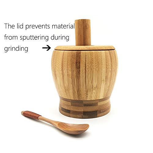 Wooden Mortar and Pestle Set with a Lid and Spoon