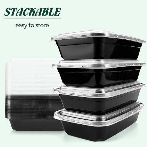 Glotoch Express Meal Prep Containers with Lids 32oz 100 Pack (200 Piece) | Reusable Sturdy Food Containers Leakproof Airtight Microwave Freezer Safe Plastic Bento Lunch Boxes for To Go Takeout