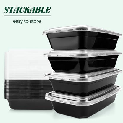 Glotoch Express Meal Prep Containers with Lids 32oz 100 Pack (200 Piece) | Reusable Sturdy Food Containers Leakproof Airtight Microwave Freezer Safe Plastic Bento Lunch Boxes for To Go Takeout
