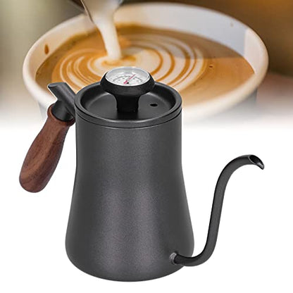 Gooseneck Coffee Kettle for Pouring, Thermometer, Filter, 550 ml, Stainless Steel, Beech, Bright, Leak-Proof, Long Service Life, Home Supplies (Black (Thermometer Model))