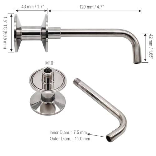 SS304 Home Brew Kettle Dip Tube - 90 Degree Angle, 1.5" TC Clamp Quick-Connect, Liquid Extraction Tube for Brewing Kettles/Conical Fermenters, 1pc