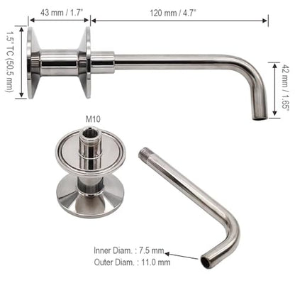 SS304 Home Brew Kettle Dip Tube - 90 Degree Angle, 1.5" TC Clamp Quick-Connect, Liquid Extraction Tube for Brewing Kettles/Conical Fermenters, 1pc