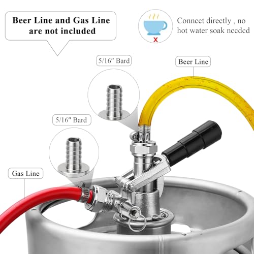 Keg Coupler 304 Stainless Steel Probe Sankey Keg Coupler D System Keg Tap for Kegerator 5/16 Barbs G5/8 Nuts US Sanke D Beer Coupler Beer Keg Coupler D Coupler Keg Tap for Beer - size: D System