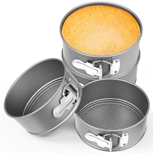 Funnymoom 4 Pcs 6 Inch Non Stick Springform Pan with Removable Bottom Carbon Steel Round Springform Cheesecake Pan with Stainless Steel Spring Buckles for Baking Kitchens Restaurant(Gray) - color: Gray, size: 6 Inch