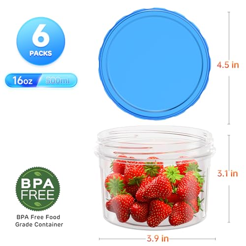 HOMETALL Freezer Storage Containers, [12 Pack-16 Oz] Airtight Plastic Food Storage Containers with Twist Top Lids, Soup, Meal Prep Containers | BPA Free | Stackable | Leakproof