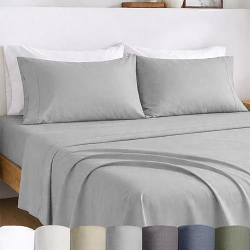 California Design Den King Bed Sheets Set - Certified 100% Egyptian Cotton Percale Sheets King with Deep Pockets, Lightweight, Crisp, Durable Luxury Bedding Set - Light Grey - color: Light Grey, size: King
