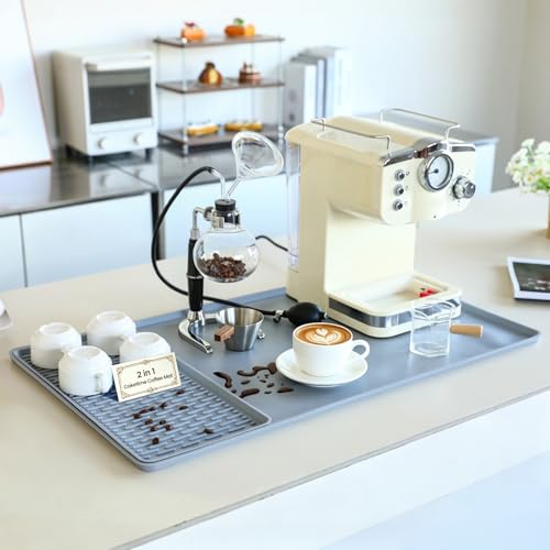 2 In 1 Extra Large 16"x28" Silicone Coffee Bar Mat Accessories for espresso Machine Detachable Dish Drying Rug Rack Stone Kitchen Dining Gears Coffee Station Home Decor Clearance Light Gray - color: Light Gray, size: 28" x 16"