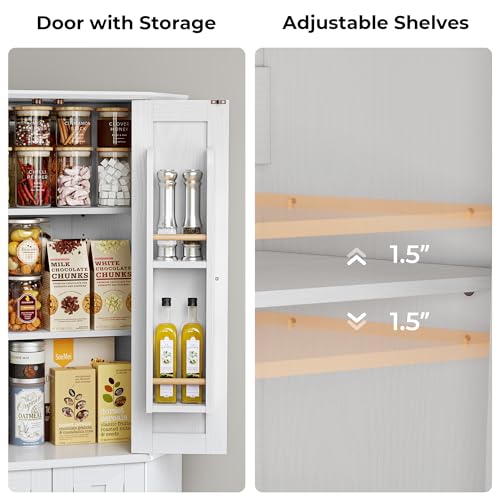 IRONCK Corner Cabinet, 72" H Kitchen Pantry Storage Cabinet, 4 Barn Doors with Storage Rack, 4 Adjustable Shelves, 6-Tier Tall Food Pantry Cabinet, Farmhouse Hutch for Kitchen Dining Room, White