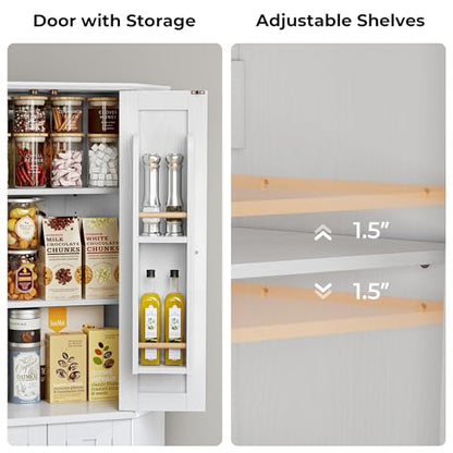 IRONCK Corner Cabinet, 72" H Kitchen Pantry Storage Cabinet, 4 Barn Doors with Storage Rack, 4 Adjustable Shelves, 6-Tier Tall Food Pantry Cabinet, Farmhouse Hutch for Kitchen Dining Room, White