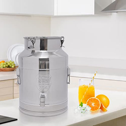 28L/7.4gal Milk Can with Spigot - 304 Stainless Steel Water Dispenser Food Storage Container for Liquid & Dry Goods, Wine Pail Bucket Metal Tote Jug for Kitchen, Farm - size: 28 liters (7.4 gallons)