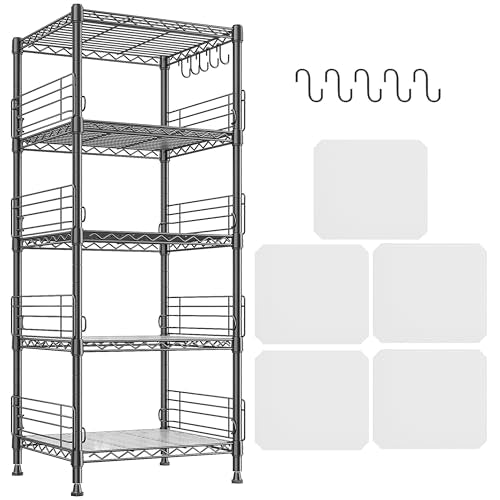 DurayLoly Wire Shelving with Hooks & Blockers for Pantry Storage in Kitchen | 5-Tier Shelving Unit, Tiers Finely Adjustable in 1" Increments, Storage Shelves with Non-Slip Liners, 18.1''Wx18.1''Dx59''H - size: 18.1''Wx18.1''Dx59''H