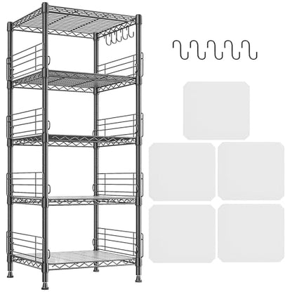 DurayLoly Wire Shelving with Hooks & Blockers for Pantry Storage in Kitchen | 5-Tier Shelving Unit, Tiers Finely Adjustable in 1" Increments, Storage Shelves with Non-Slip Liners, 18.1''Wx18.1''Dx59''H - size: 18.1''Wx18.1''Dx59''H