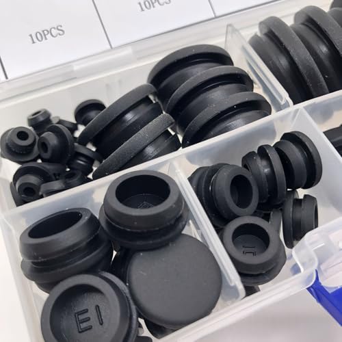 80PCS Silicone Hole Plugs Kit - 7 Sizes (1/4" 5/16" 3/8" 1/2" 3/16" 3/4" 1") - Snap Locking Round Hole Plugs Grommets for Automotive Hole Caps Drain Plugs Bottle Stoppers, Furniture etc. (Black) - color: Black