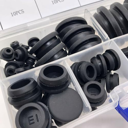 80PCS Silicone Hole Plugs Kit - 7 Sizes (1/4" 5/16" 3/8" 1/2" 3/16" 3/4" 1") - Snap Locking Round Hole Plugs Grommets for Automotive Hole Caps Drain Plugs Bottle Stoppers, Furniture etc. (Black) - color: Black
