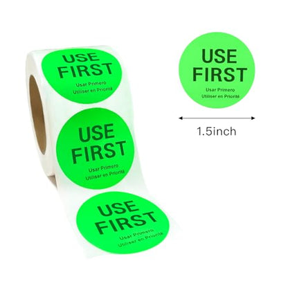 500 Pcs 1.5 Inch Use First Stickers Food Service Roll, Risepekt Green FIFO Label for Restaurant Inventory Control Management, Permanent Super Adhesive Food Circle Dot Labels, Trilingual Product Labels - color: Green Fifo Labels