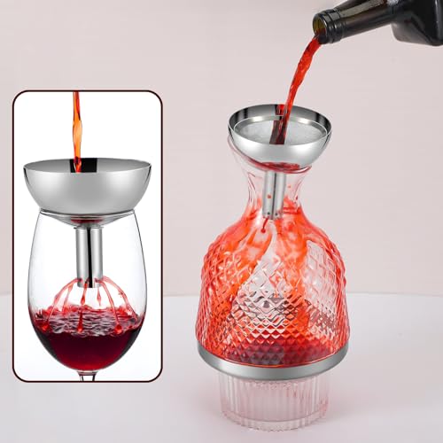 Potchen 4 Pcs Wine Aerator Shower Funnel with Mesh Sediment Strainer Stainless Steel Aerating Decanter Funnel with Filter Sieve and Brushes for Christmas Wine Lover Gift