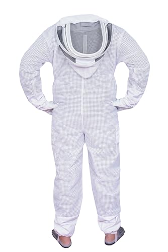 3 Layer Beekeeping Suit with Fencing Veil, Protective Gear, Includes Gloves (White, Large) - size: Large