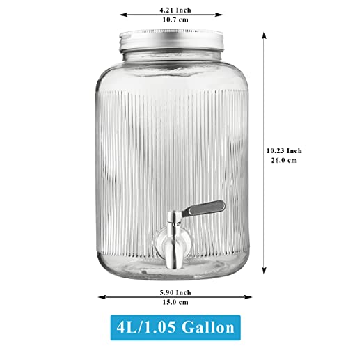 Berglander Glass Drink Dispenser for Fridge, 1 Gallon Beverage Dispenser with Leakproof Stainless Steel Spigot, Water, Laundry Detergent, Juice Dispenser for BBQ, Picnic, Parties and Events (Clear) - color: 1. Clear
