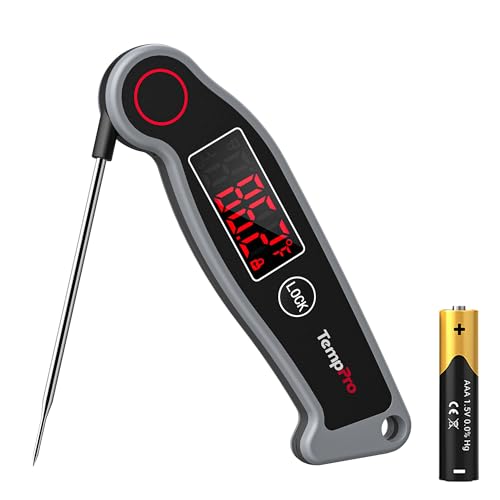 TempPro TP19 Waterproof Digital Meat Thermometer for Grilling with Ambidextrous Backlit & Thermocouple Instant Read Kitchen Cooking Food Thermometer for Candy Water Grill Smoker (Previously ThermoPro) - color: Grey