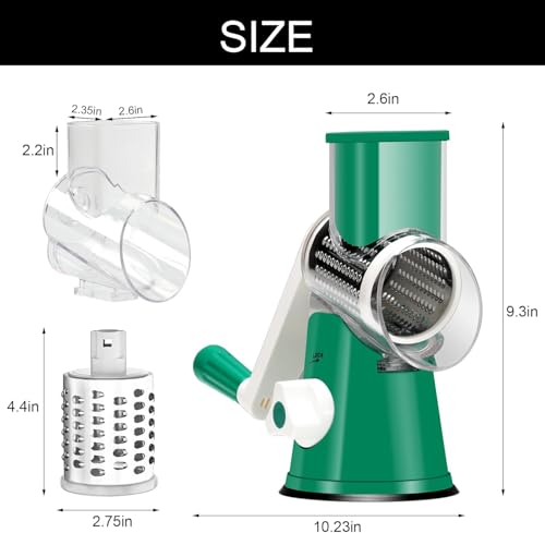 Cambom Rotary Cheese Grater Hand Crank Cheese Shredder for Fresh Cheese, Vegetable, Nuts,Non-slip Suction Base, Three Blades, Dark Green - color: Dark Green, size: 3 BLADES