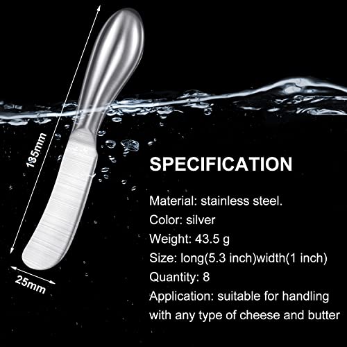 Mudder 8 Piece Stainless Steel Butter Knives, Cheese Spreaders for Cold Butter, Cream, Jam, Pastry, Dishwasher Safe Utensils, Cheese Knife for Kitchen, Restaurant Party, Wedding Housewarming