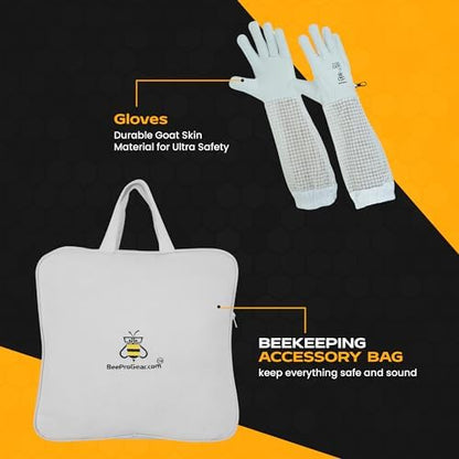 3-Layer Ventilated Mesh Bee Jacket for Men & Women with Veils Sting-Proof Beekeeping Jacket with Leather Gloves & Bag - color: White Fencing Veil, size: Large