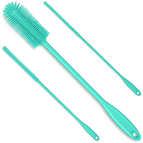 3-in-1 Silicone Bottle Brush and Straw Cleaning Brush Set, Water Bottle Cleaner for Narrow Neck Containers, Tumblers, Flask, Vase and Glassware (Teal) - color: Teal
