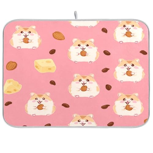 Kcldeci Cute Little Hamsters Eating Cheese Dish Drying Mat Kitchen Counter Mat Draining Mat Kitchen Accessories Dish Rack Pad for Dishes, Utensils, Countertops, Sinks 18x24in - size: 18x24in