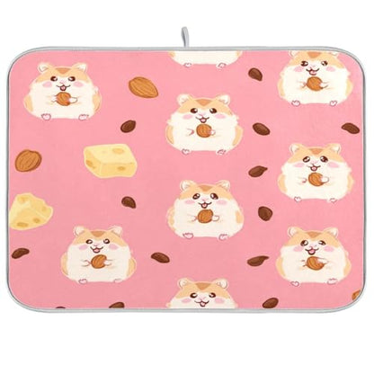 Kcldeci Cute Little Hamsters Eating Cheese Dish Drying Mat Kitchen Counter Mat Draining Mat Kitchen Accessories Dish Rack Pad for Dishes, Utensils, Countertops, Sinks 16x18in - size: 16x18in