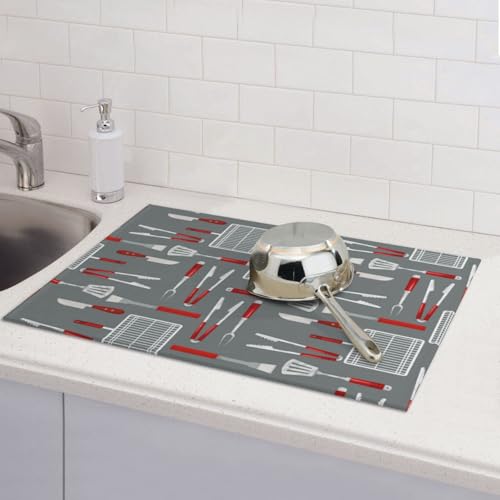Barbecue Tools Dish Drying Mat For Kitchen Counter, Super Absorbent Microfiber Dish Drying Pad, Kitchen Gadgets For Easy Clean Multi-Use Large 18"x24" - color: Barbecue Tools