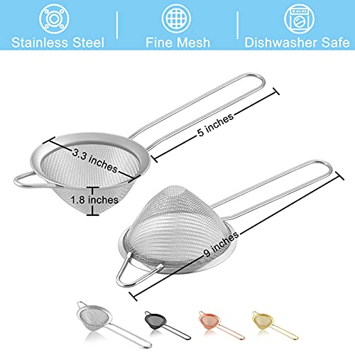 TeamFar Fine Mesh Strainer, 3.3’’ Stainless Steel Tea Strainer-Silver, 1PC | Bar Strainer Small Mesh Conical Cone for Cocktail Coffee Juice, Healthy & Dishwasher Safe, Long Handle & Hanging Loop