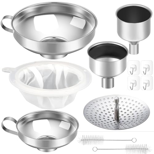 12 Pcs Stainless Steel Canning Funnels for Wide Mouth Mason Jars, Set with Strainer